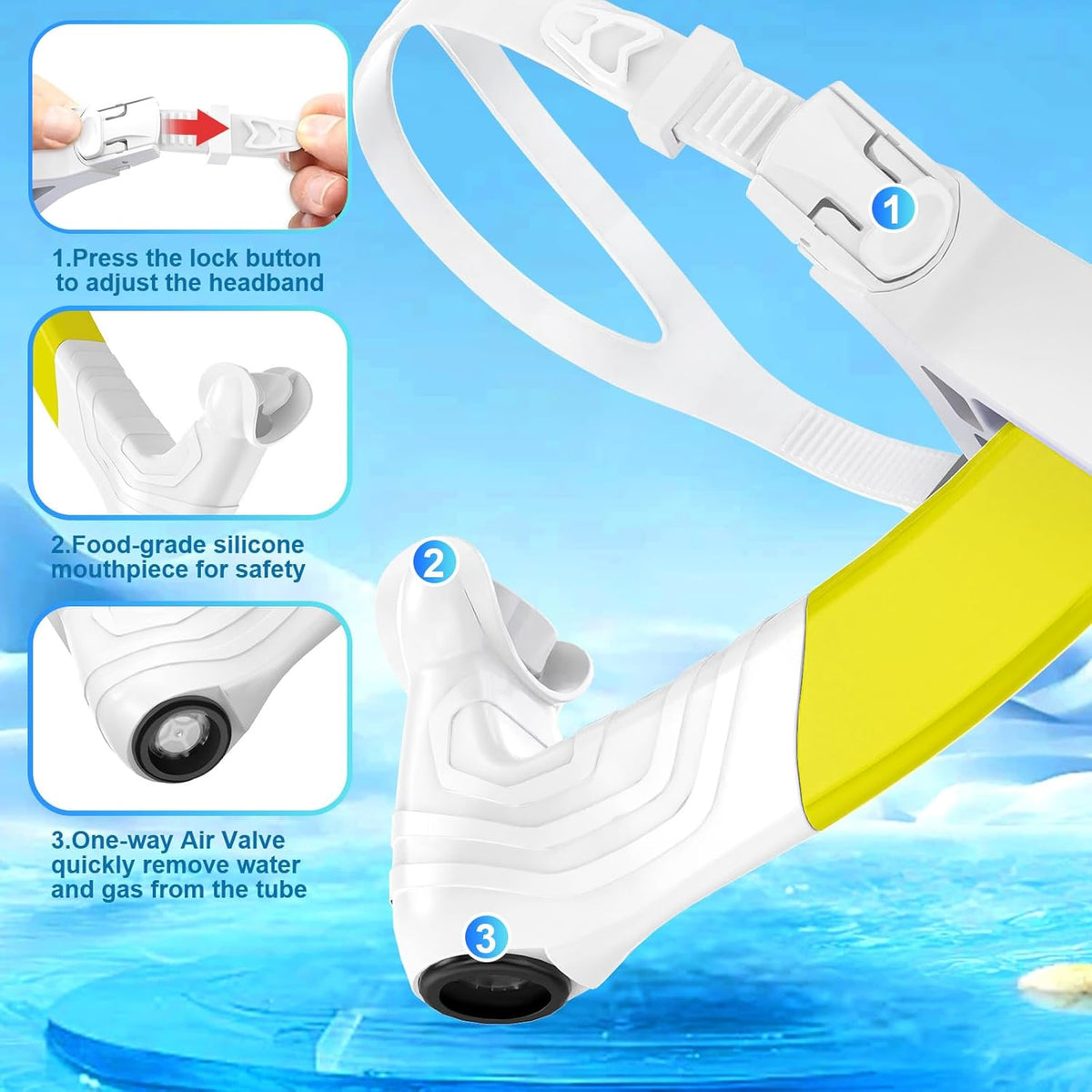 Greatever Detachable Portable Snorkel for Lap Swimming Unisex-Adult Silicone Adjustable Headband One Way Exhaust Valve