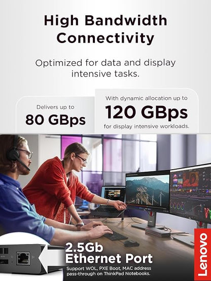 Lenovo ThinkPad Thunderbolt 5 Smart Dock 7500, 120Gbps Data Transfer, 180W Power Delivery, Multiple Display Support, 2.5Gbps Ethernet, Black