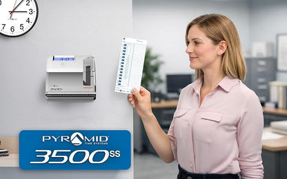 Pyramid Time Systems - 3500SS Employee Automatic Time Clock Bundle | For Payroll Tracking and Attendance Management, With SmartSite Alignment, 25 Time Cards, 1 Ribbon and 2 Security Keys