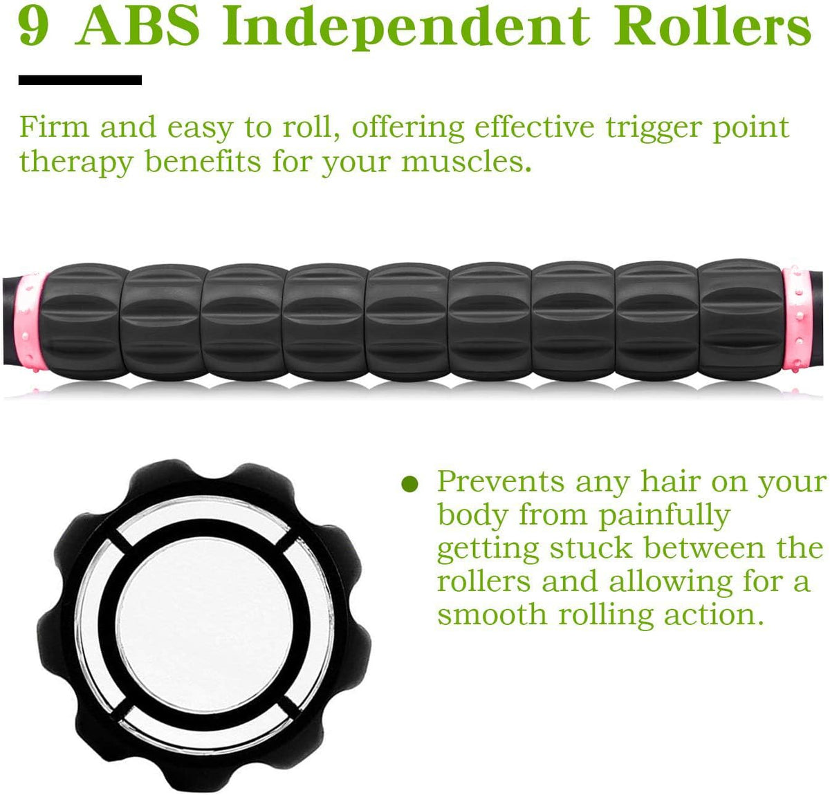 Muscle Roller Stick for Athletes, Massage Roller to Reduce Muscle Soreness, Cramping & Tightness - Legs, Arms, Back & Calves (Black Pink- 18 inch)