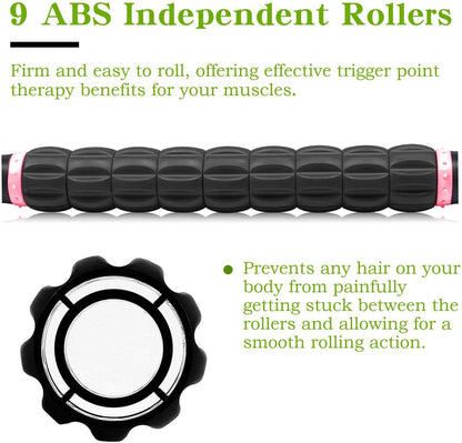 Muscle Roller Stick for Athletes, Massage Roller to Reduce Muscle Soreness, Cramping & Tightness - Legs, Arms, Back & Calves (Black Pink- 18 inch)