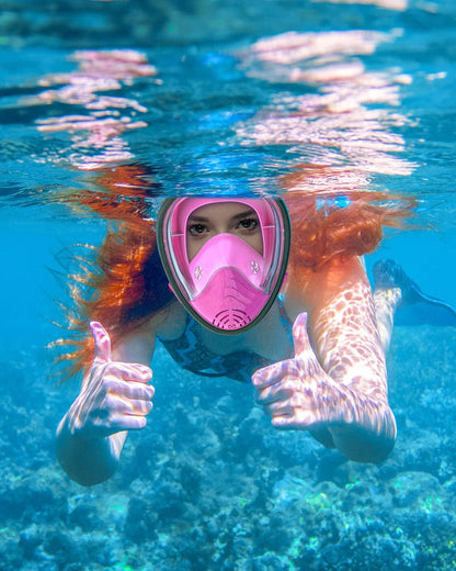 QingSong Full Face Snorkel Mask for Adults, Snorkeling Gear with Camera Mount, 180 Degree Panoramic View Snorkel Set Anti-Fog Anti-Leak
