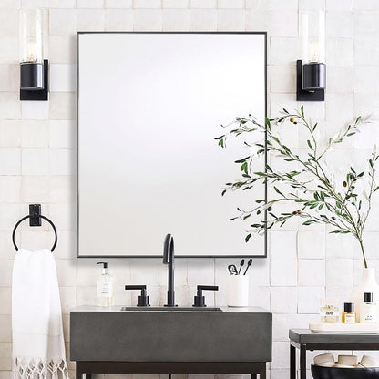 24x32 Inch Black Bathroom Mirror for Wall, Aluminum Frame Rectangle Rectangular Vanity Mirror, Modern Large for Bedroom, Living Room, Horizontal or Vertical