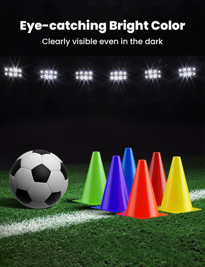 GHB Soccer Cones 7" 9" of 12 24 Pack Disc Soccer Sport Cones Training Field Marker Agility Cones for Basketball, Coaching, Practice Equipment Includes Drills Guide