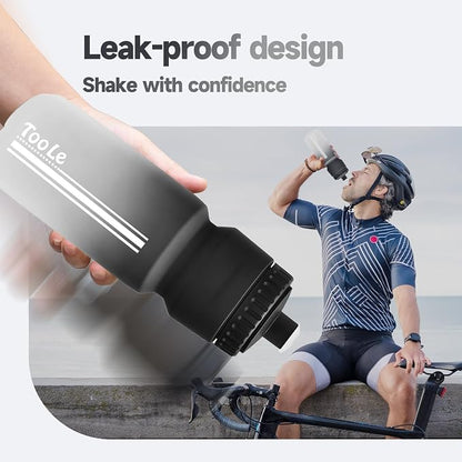 2 Pack Bike Water Bottle, Squeeze Water Bottle Leakproof BPA Free 24oz | with Capacity Scale w/Pull Top Lid, Reusable, for Bicycle, Gym,Camping, Hiking