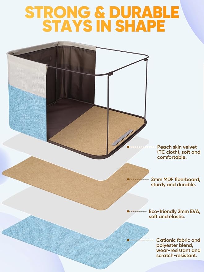 BALEINE 4 Pack Fabric Closet Storage Bins for Shelves, Linen Closet Organizers and Storage, Decorative Baskets for Organizing, Shelf, Clothes, Home, Office (Skyblue, 14''x10''x8.5'')