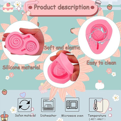 3 Pcs Love Lollipop Fondant Molds Bow Lollipop Silicone Mold,for Birthday Parties, Weddings Cake Decoration Chocolate Candy Muffins Marzipan Flower Paste DIY Epoxy Polymer Clay