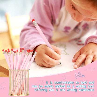 Outus 24 Pieces Round Pencils Cute HB Graphite Wood Pencils Bulk with Eraser for School Writing Drawing Sketching Wedding Office Supplies(Light Pink)