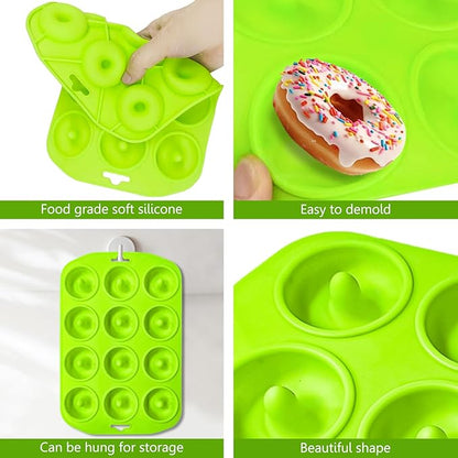 12 hole Silicone Donut Pan, Bite Size Silicone Donut Molds for baking, Mini Donut Mold Heat Resistant, Mini Donut Pan for baking Donuts, Muffin, Cake Biscuit Bagels, Non-stick Bottom, Dishwasher Safe