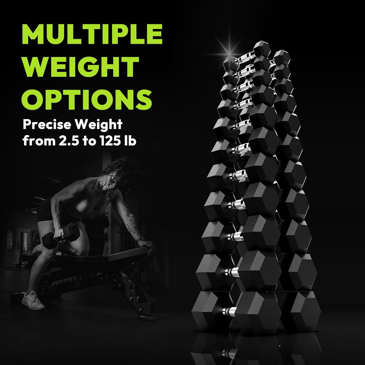 Hex Dumbbell 45-480 lb Set, Rubber Encased Exercise & Fitness Dumbbells for Home Gym, Hand Weights for Strength Training