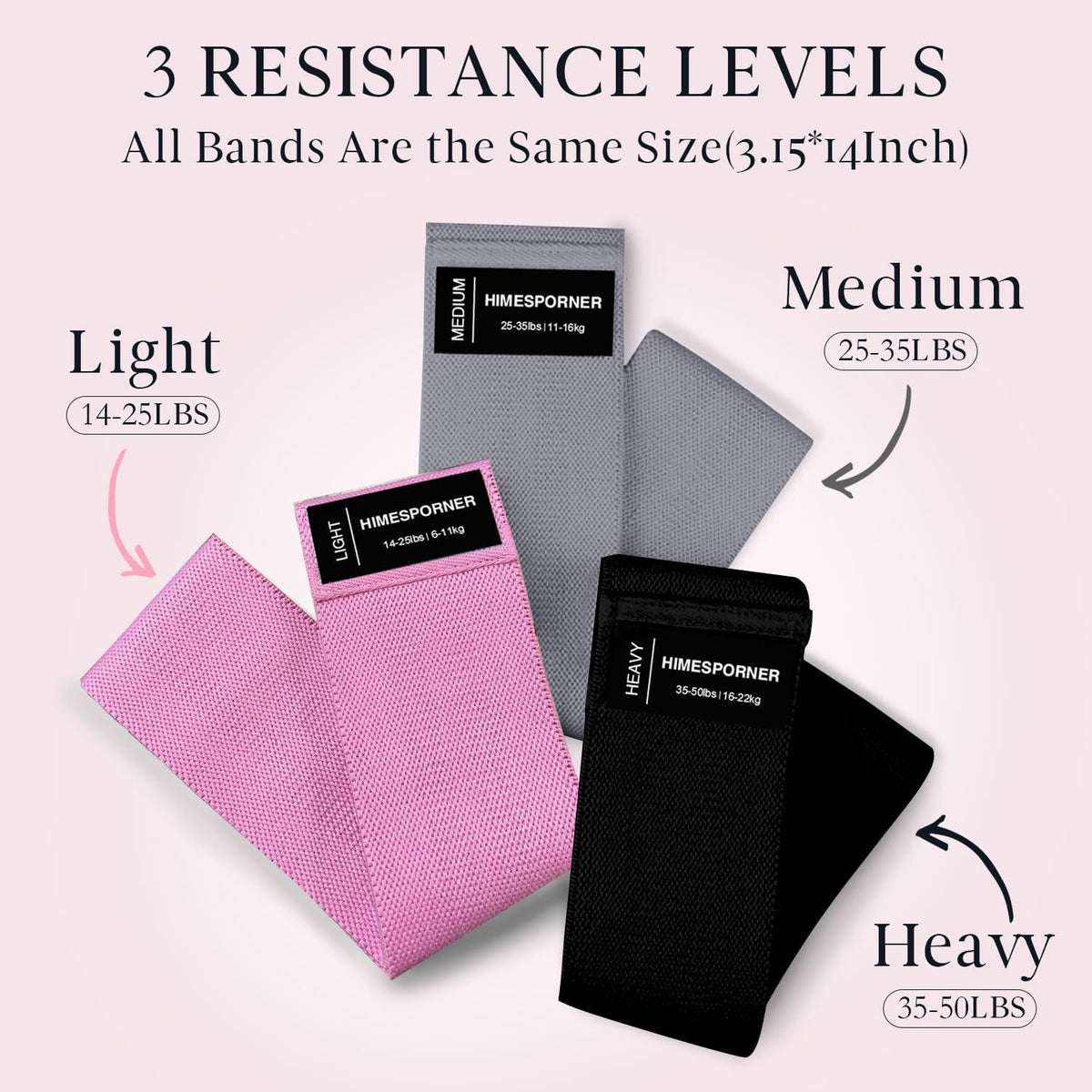 Wide Fabric Resistance Bands for Working Out, 3 Level Non-Slip Exercise Booty Bands for Women & Men Leg and Glutes with Hair Ties and Tape Measure - for Home Gym Workout, Yoga, Pilates