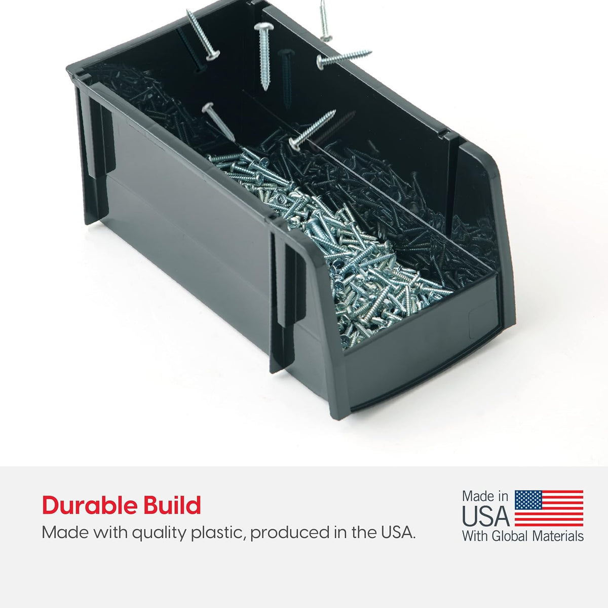 IRIS USA Plastic Shelf Bins Stackable Open Front Storage Bins Plastic Hanging Organizer Bin Caddy Basket for Hardware Crafts, Small Parts, Nuts and Bolts, Tool Storage - Medium Black 8 Pack