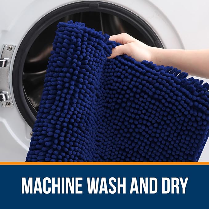 OLANLY Small Bathroom Rugs 24x16, Extra Soft Absorbent Chenille Bath Rugs, Rubber Backing Quick Dry, Machine Washable Bath Mats for Bathroom Floor, Tub and Shower, Home Decor Accessories, Navy