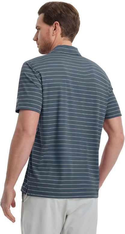M MAELREG Mens Striped Golf Shirts Short Sleeve Silk-Like Touch Water-Resistant Breathable Soft Collared Polo Shirts for Men