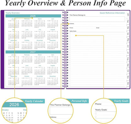 Daily Planner 2026 Full Page Per Day- 2026 Daily & Monthly Planner from January 2026 to December 2026, Day Planner 2026 with 12 Months Tabs, 8.5" x 11", Purple