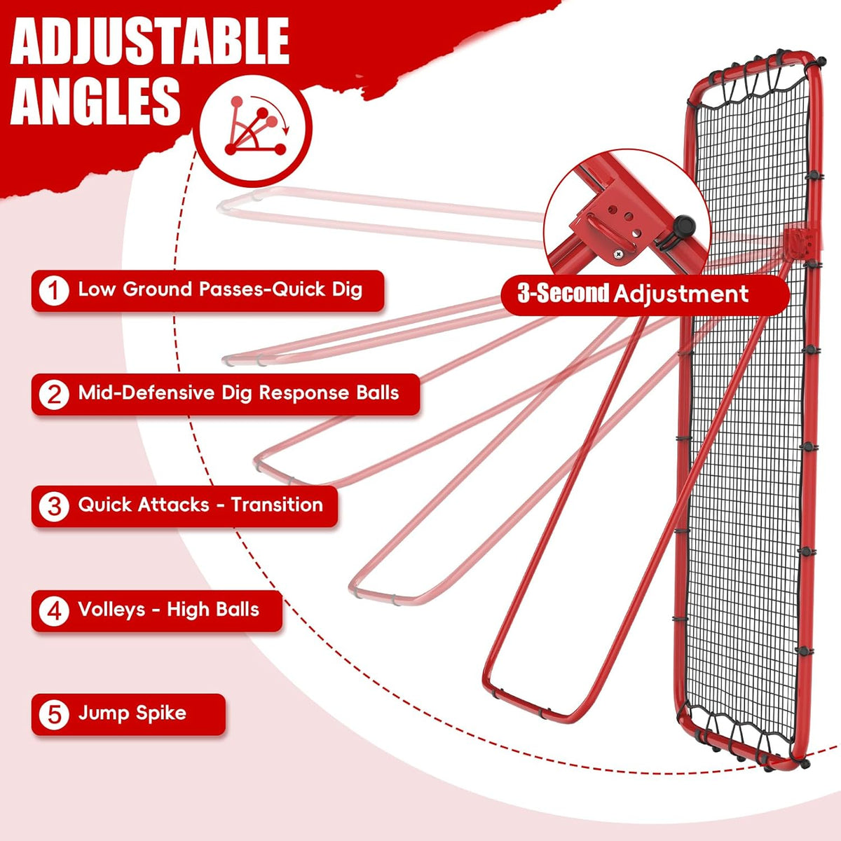 Volleyball Rebounder Net 7x4 Ft, 5-Angle Adjustable Rebounder Net for Practicing Digging, Setting, Spiking, Bounce Back Training Equipment with 2 Target Stripes & Portable Travel Bag for Storage