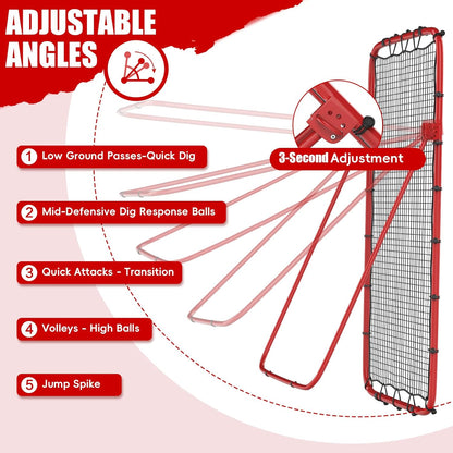 Volleyball Rebounder Net 7x4 Ft, 5-Angle Adjustable Rebounder Net for Practicing Digging, Setting, Spiking, Bounce Back Training Equipment with 2 Target Stripes & Portable Travel Bag for Storage