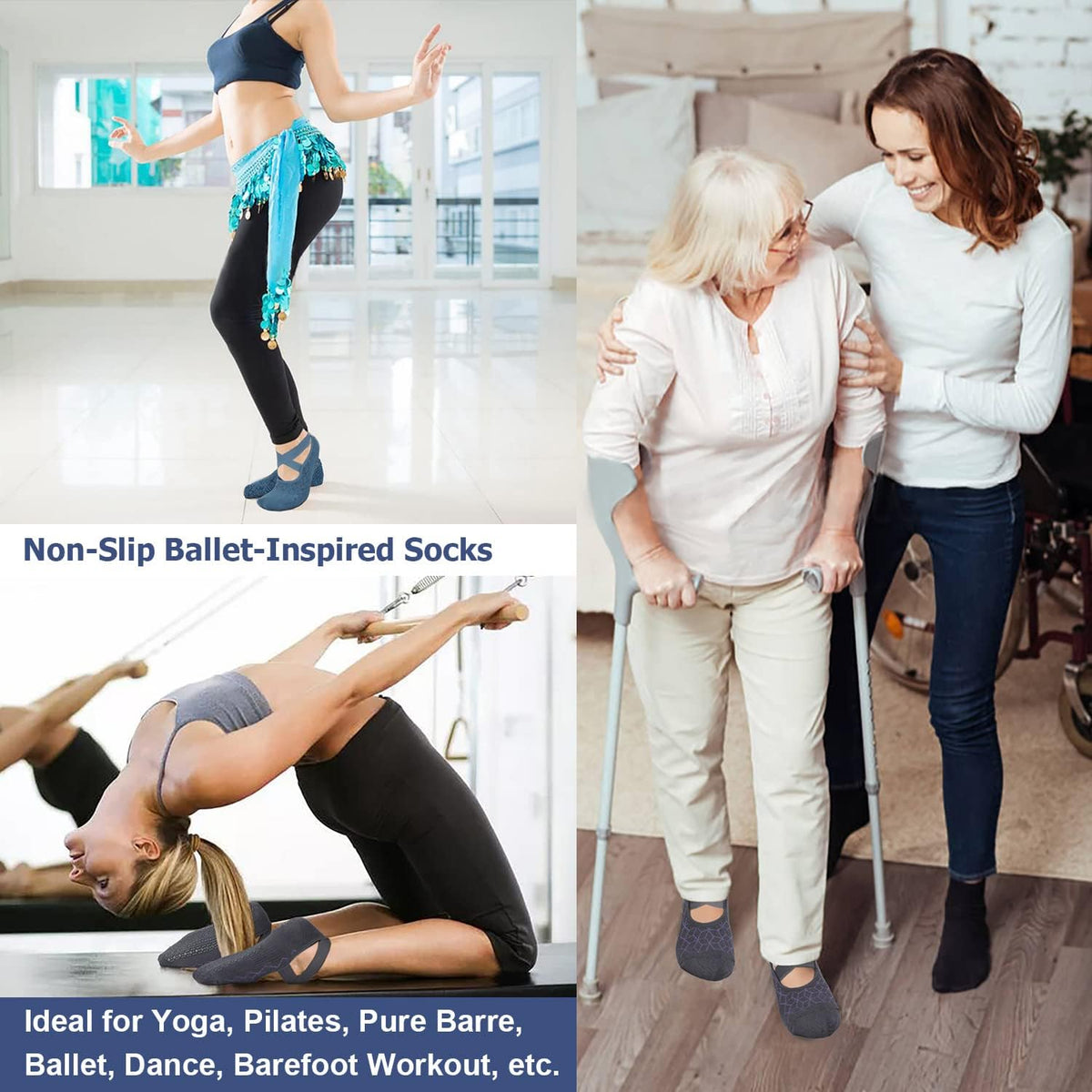 Ozaiic Yoga Socks for Women Non-Slip Grips & Straps, Ideal for Pilates, Pure Barre, Ballet, Dance, Barefoot Workout