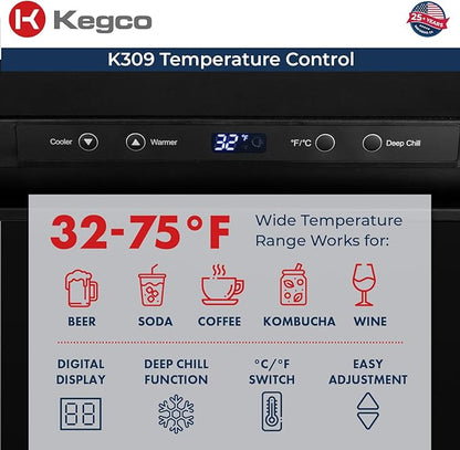 Kegco K309B-2 Double Faucet Digital Black Kegerator