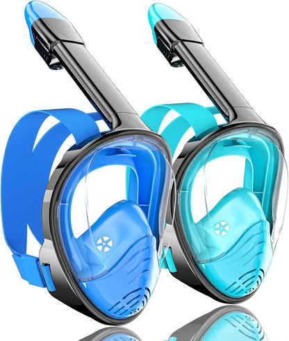 QingSong Full Face Snorkel Mask for Adults, Snorkeling Gear with Camera Mount, 180 Degree Panoramic View Snorkel Set Anti-Fog Anti-Leak