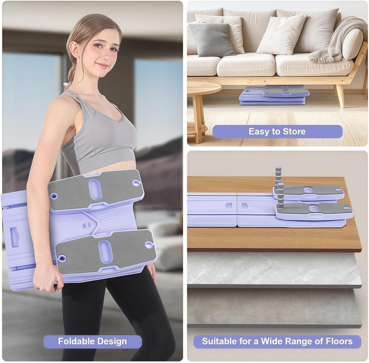 Pilates Board - 2025 Pilates Reformer Set for Full Body Workouts, Foldable Ab Core Trainer Board, 5 in 1 Multi-Purpose Pilates Board for Home with Resistance Bands, Ideal for Women & Men (Purple, L)