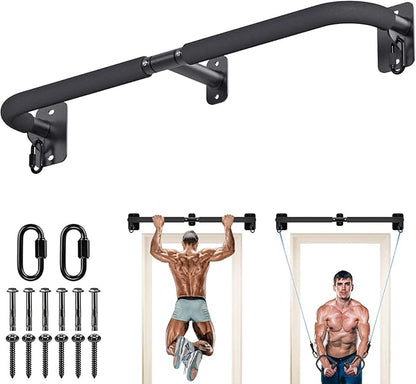 SELEWARE 32"/36" Wall Mount Pull Up Bar Joist Mount Chin Up Bar for Doorway | Heavy Duty Steel Construction Support 450 lb, w/Resistance Band Hooks, Fits 32"/36" Wall Studs for Home Gym Strength Training