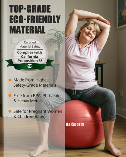 GalSports Anti-Burst Slip Resistant Stability Ball - Swiss Ball for Home Gym & Physical Therapy