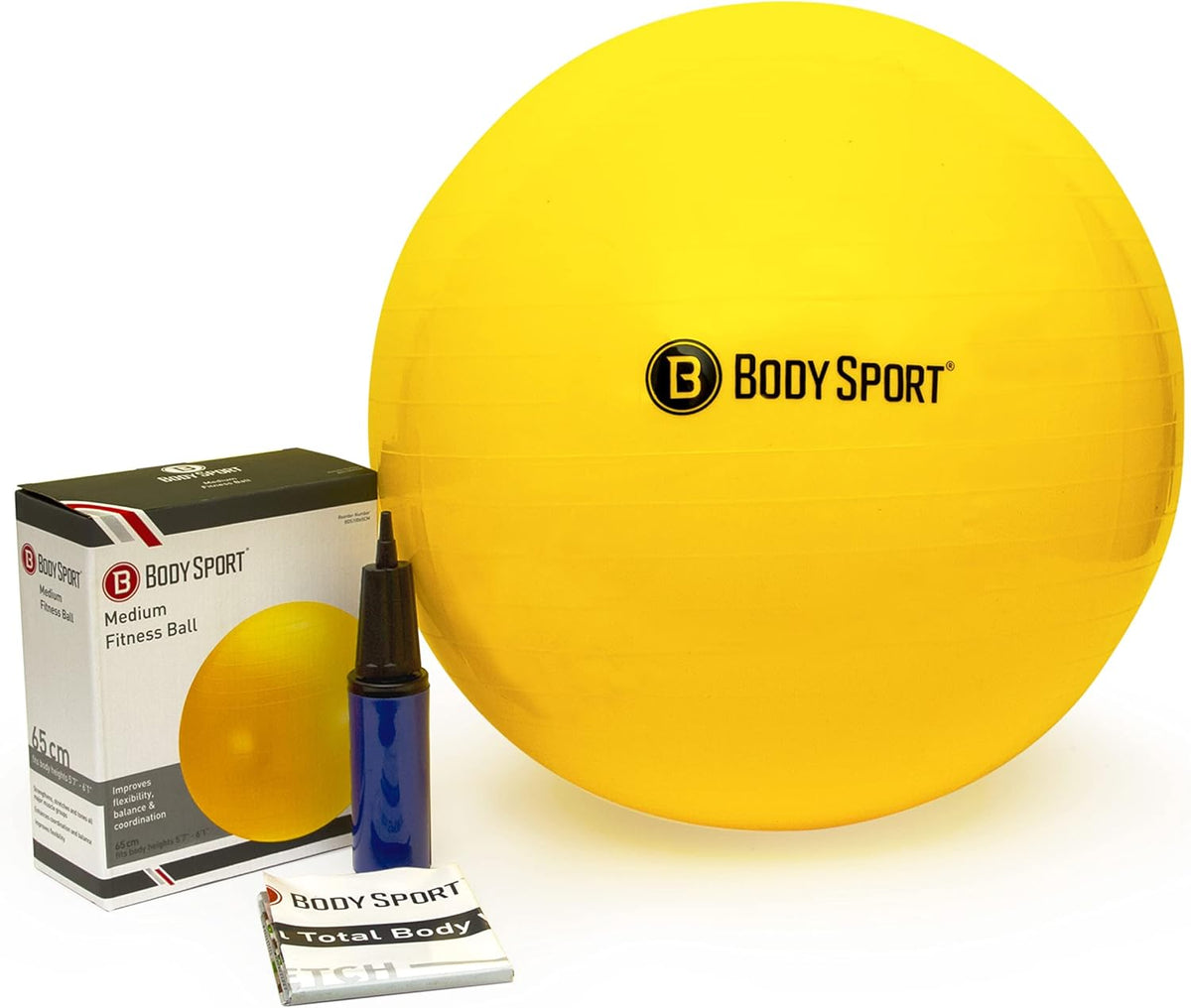 Body Sport Exercise Ball with Pump for Home, Gym, Balance, Stability, Pilates, Core Strength, Stretching, Yoga, Fitness Facilities, Desk Chairs