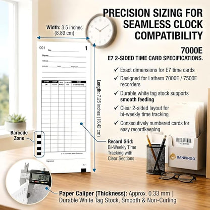 100 Time Cards Compatible with Lathem 7000E and 7500E Time Clocks