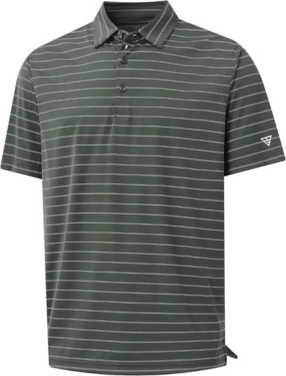 M MAELREG Mens Striped Golf Shirts Short Sleeve Silk-Like Touch Water-Resistant Breathable Soft Collared Polo Shirts for Men