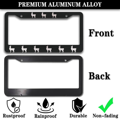 License Plate Frames Black and White Automotive Exterior Accessories Llama Aluminum Metal Car Accessory 2 Pack with Screw Covers Set