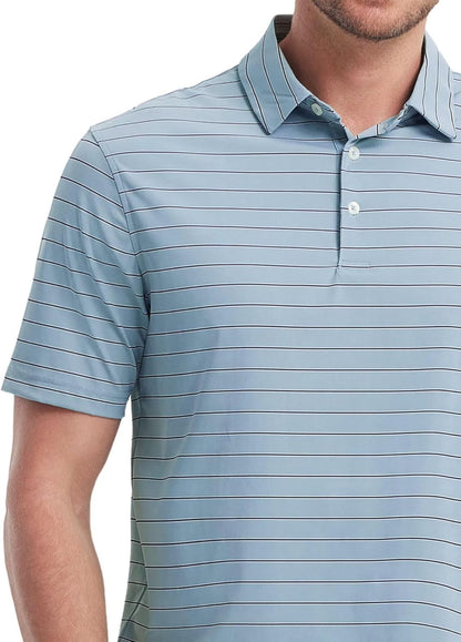 M MAELREG Mens Striped Golf Shirts Short Sleeve Silk-Like Touch Water-Resistant Breathable Soft Collared Polo Shirts for Men