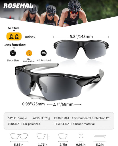Polarized Sports Sunglasses for Men Women,UV400 Protection Sunglass for Running Cycling Fishing Hiking TR90