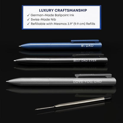 MESMOS Dad Pen Set, Best Ever Birthday Gift for Him from Daughter Son Wife, 3 Engraved Luxury Metal Ballpoint Pens, Cool #1 Dad Gift, Black Ink, Smooth German-Made Writing