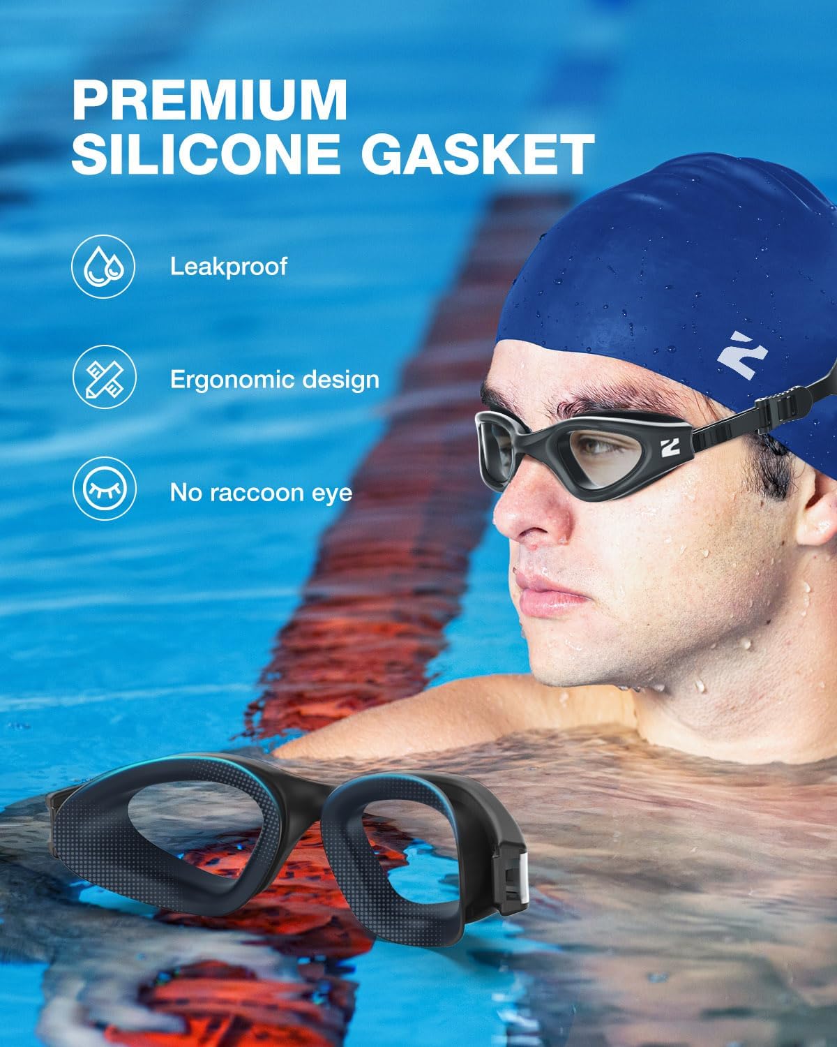 ZIONOR G1 Lite Swim Goggles with Swim Cap Comfortable Anti-fog Swimming Goggles Cap Set for Adult Men Women