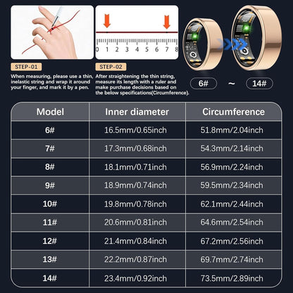 Health Tracker Ring, Smart Health Ring for Women Men with Heart Rate, Blood Oxygen, Sleep Monitor, Steps,Calories, No Subscription Fee, IP68 Waterproof Smart Ring for iPhone & Android (Rose Gold, 11#)