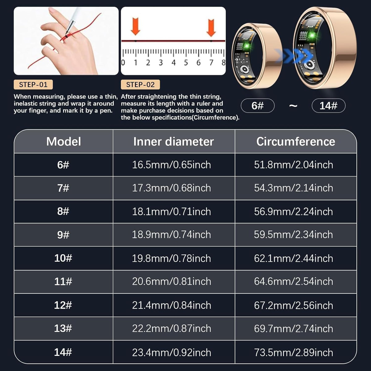 Health Tracker Ring, Smart Health Ring forWomen len with Heart Rate, Blood Oxygen,Sleep Monitor, Steps,Calories, No SubscriptionFee,lP68 Waterproof Smart Ring for iPhone &Android (Rose Gold,10#)