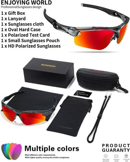 Polarized Sports Sunglasses for Men Women,UV400 Protection Sunglass for Running Cycling Fishing Hiking TR90