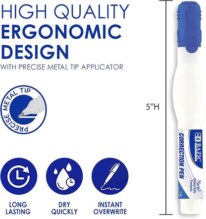 BAZIC Products Correction Pen, Metal Tip, Quick-Dry White, 7mL, 144-Case