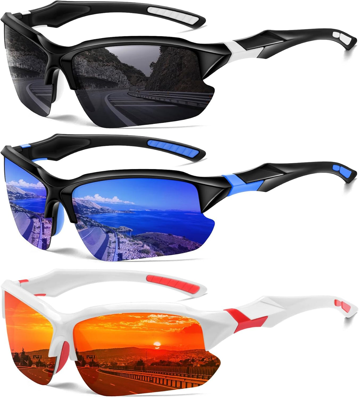 Sports Polarized Sunglasses for Men Cycling Running Fishing UV Protection Sun Glasses Lightweight Half Frame Goggles