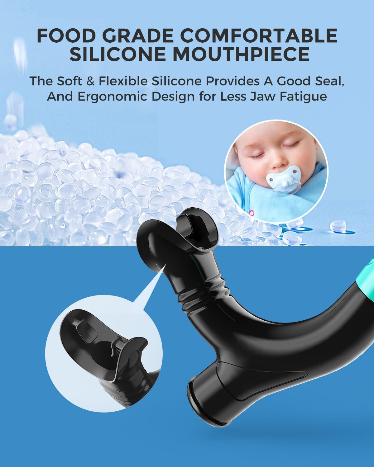 OMID SN1 Snorkel for Adult Youth, Diving Snorkel with One-Way Purge Valve, Food-Grade Silicone Mouthpiece