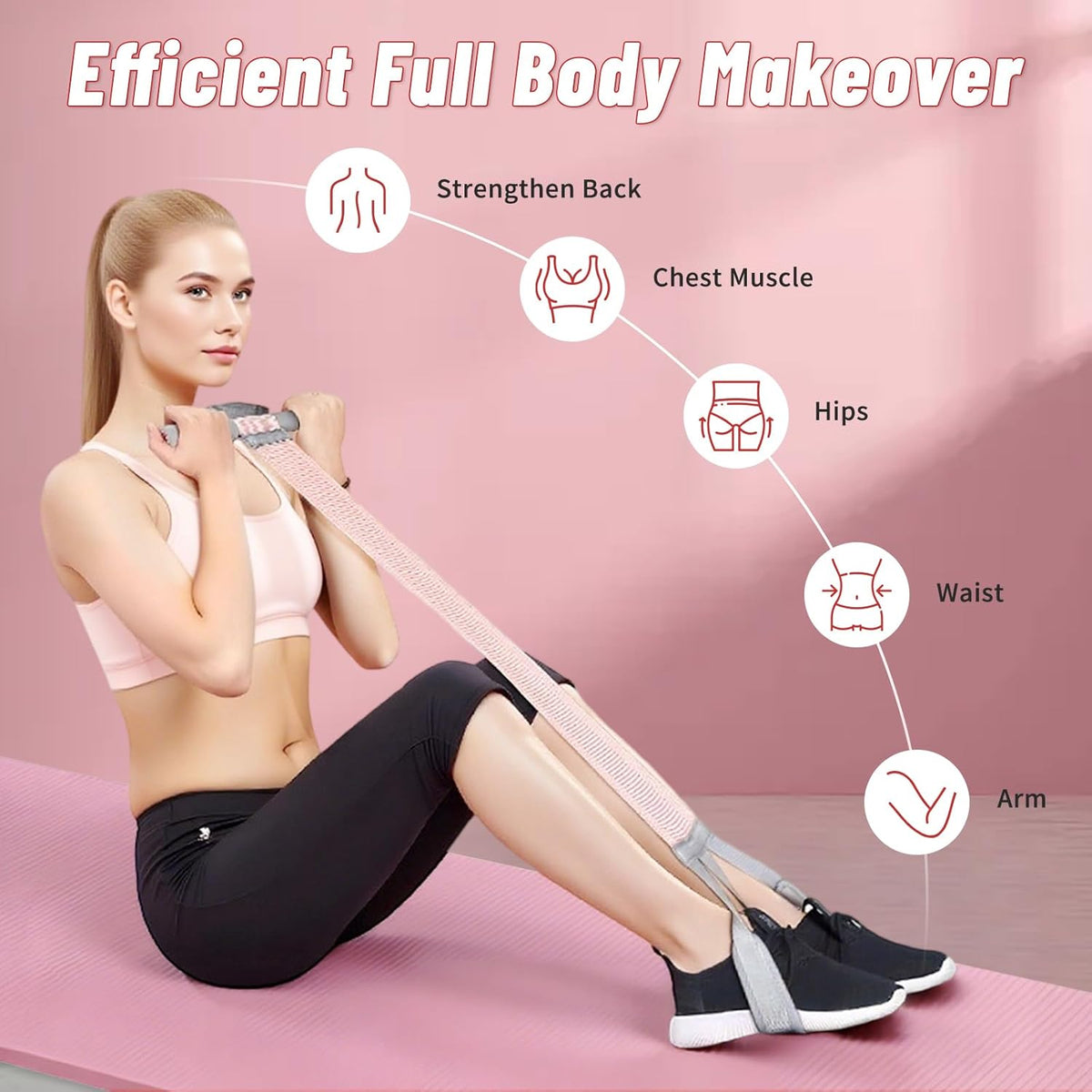 Foot Pedal Resistance Bands with Handles - 150LB Pedal Ankle Puller - Elastic Yoga Pedal Puller Stretch Fitness Band for Exercise/AB Training/Auxiliary Device Sit Up Exercise Equipment for Women Men