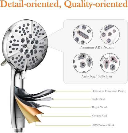 Shower Head with Handheld High Pressure-Full Body Coverage Powerful Rain Showerhead Extra 60" Long Hose and Adjustable Brass Joint Holder- The Perfect Detachable Heads for Bathroom Upgrade