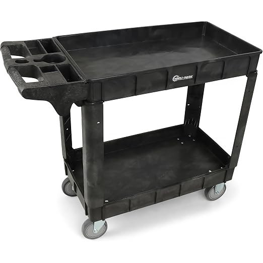Simpli-Magic Simpli-Magic Rolling Utility Cart on Wheels, Heavy Duty with Ergonomic Handle, Deep Shelfs for Garage, Warehouse, Workshop, 600-Pound Capacity 40x33x17-Inch