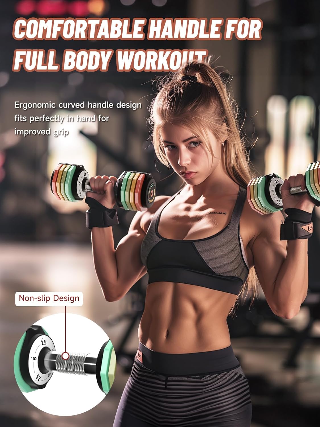 Adjustable Dumbbells Set 12.5LB/22.5LB Pair, 1-Sec Fast Adjustable 5 Weights by Turning Handle, Premium Comfort Non-slip Metal Dumbbells with Tray, Compact Size for Full Body Home Workout