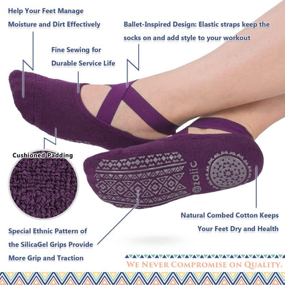 Ozaiic Yoga Socks for Women Non-Slip Grips & Straps, Ideal for Pilates, Pure Barre, Ballet, Dance, Barefoot Workout