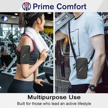 Phone Holder Arm Band, Small Crossbody Shoulder Holsters Bag with Arm Bands, Fits iPhone and Android, Use for Running, Walking, Hiking & Biking (6.7 Inches, Black)