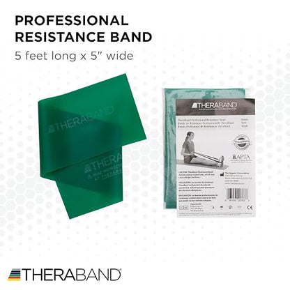 THERABAND Professional Resistance Band, Green Level 3 Heavy, 5 ft Exercise | Elastic resistance band for exercise, strength training, stretching and physical therapy - ideal for home workouts