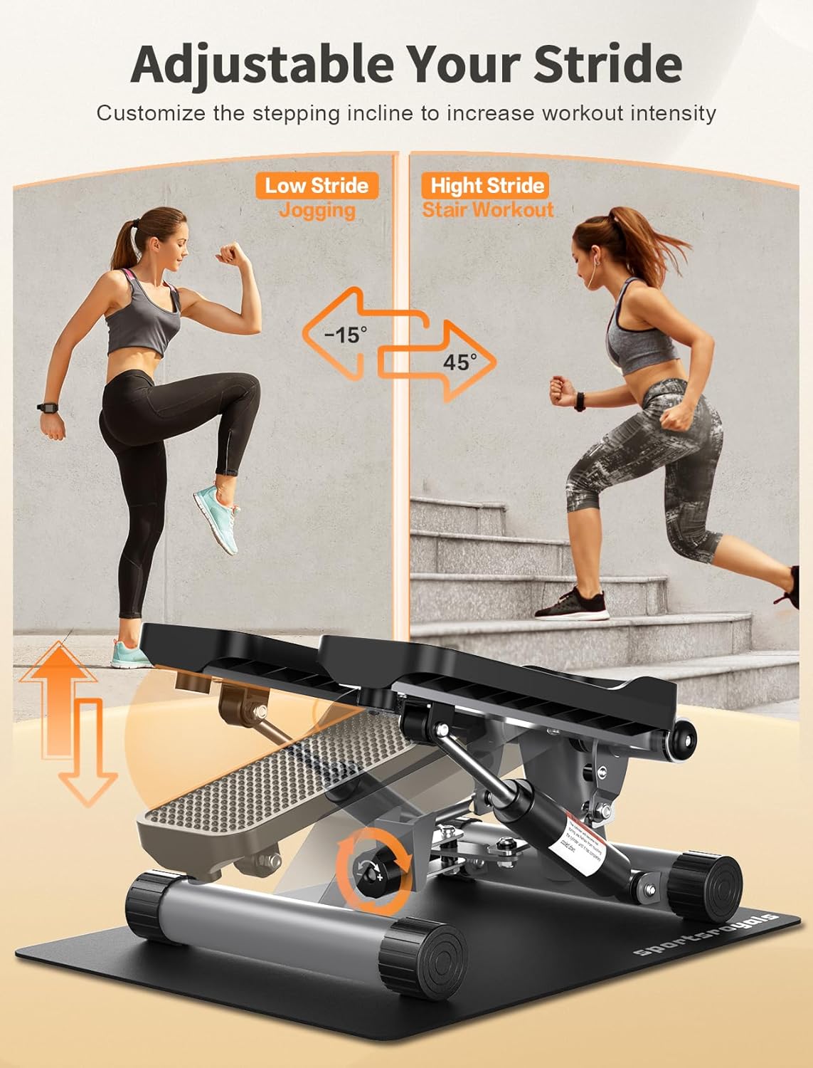 Sportsroyals Stair Stepper for Exercise, Mini Steppers with Resistance Band, Hydraulic Fitness Stepper Exercise Home Workout Equipment for Full Body Workout, 330lbs Weight Capacity