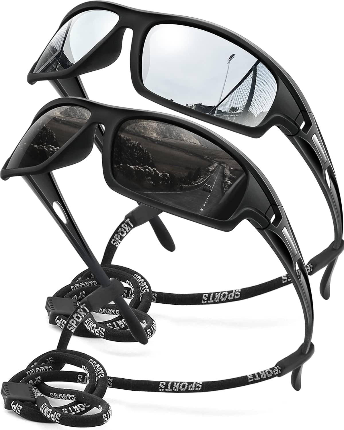 Polarized Sports Sunglasses for Men 100% UV Protection Wrap Around Unbreakable Sun Glasses for Fishing Driving